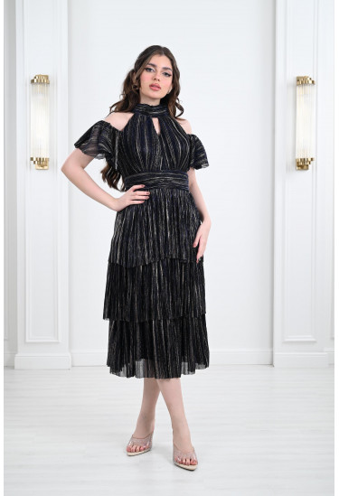 فستان نسائي ميدي ذات طيات متعددة